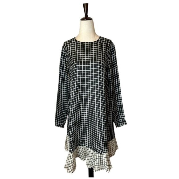 Rachel Zoe Dress Women 4 Black Ivory Silk Anika Grid Print Ruffle Hem Mini - Picture 2 of 12